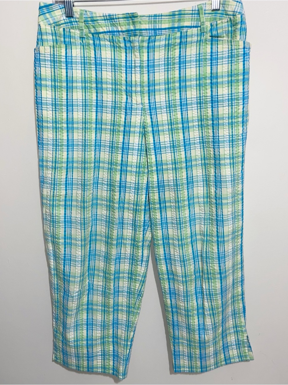 Talbots Capri Pants Womens Size 12 Plaid Seersucker Preppy Coastal Beach Vintage